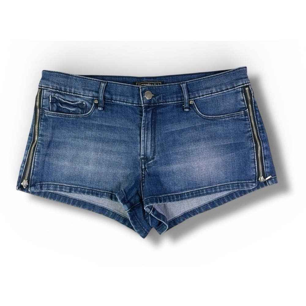 Abercrombie & Fitch Y2K Micro Mini Low Rise Denim Shortie Shorts sz 29 Side Zips